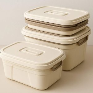 Stackable Collapsible Storage Buckets with Lids Set of 3 Organizer